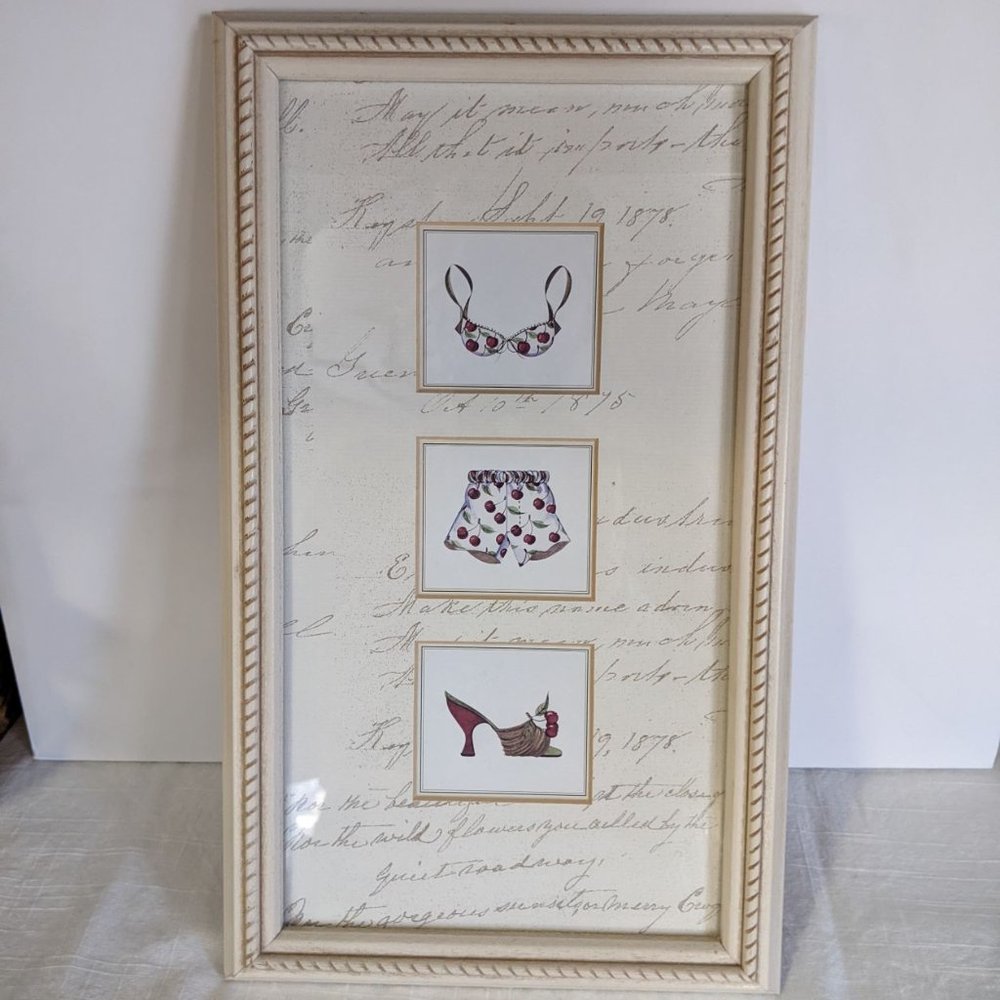 VTG style Cherries Lingerie Boudoir Framed Art